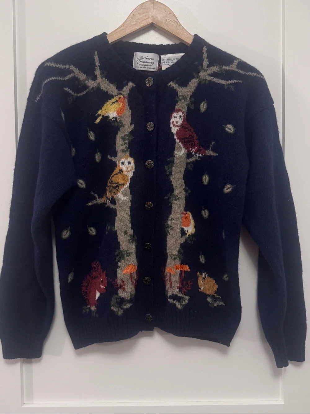 Vintage 90s Northern Treasures Woodland Animal Cardigan Wool Sweater M